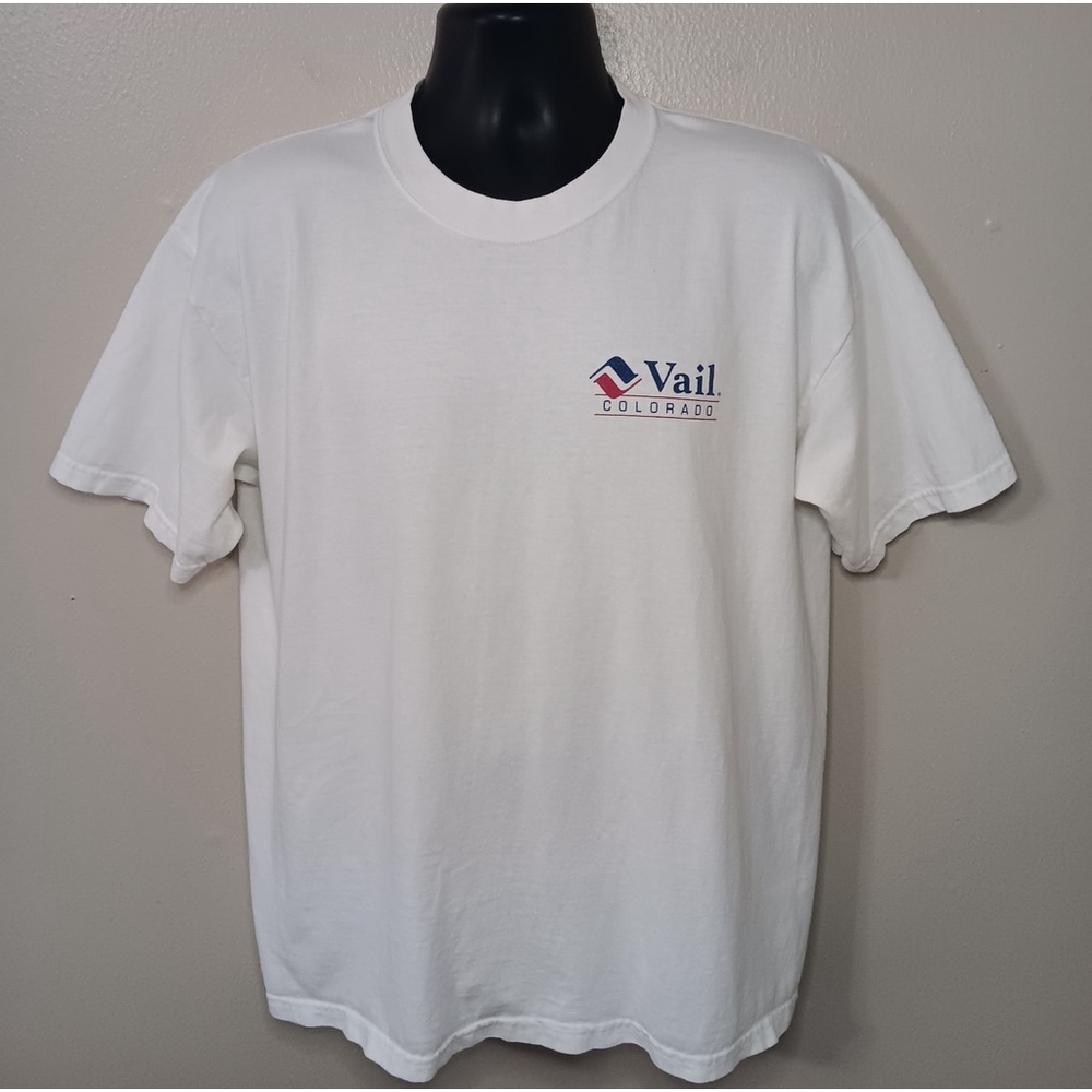 Vintage 90s Y2K VAIL COLORADO Adult Large T-shirt White Crewneck Gildan - Picture 3 of 8